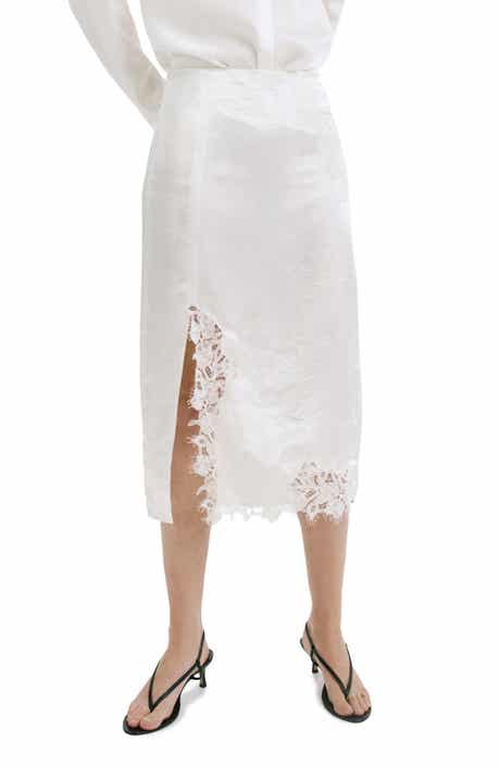 Lace Trim Satin Skirt