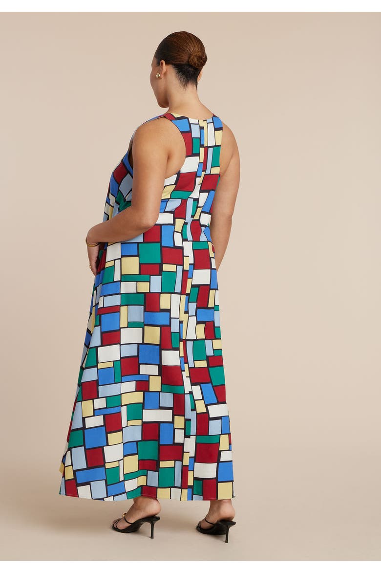 Printed Linen Trapeze Dress, Alternate, color, SUMMER TILES