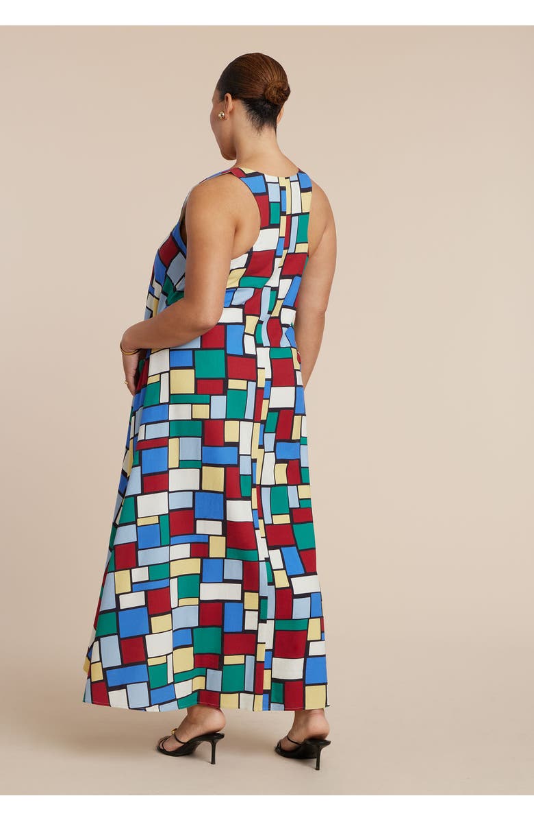 ELOQUII Printed Linen Trapeze Dress, Alternate, color, Summer Tiles