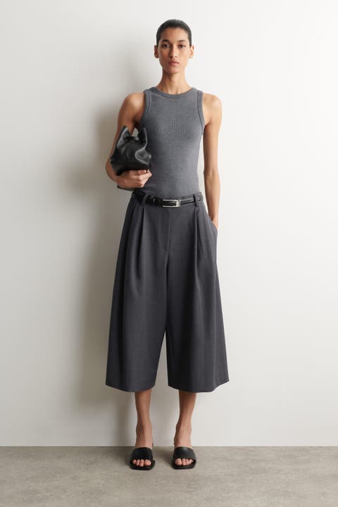Pleated Wool-blend Culottes