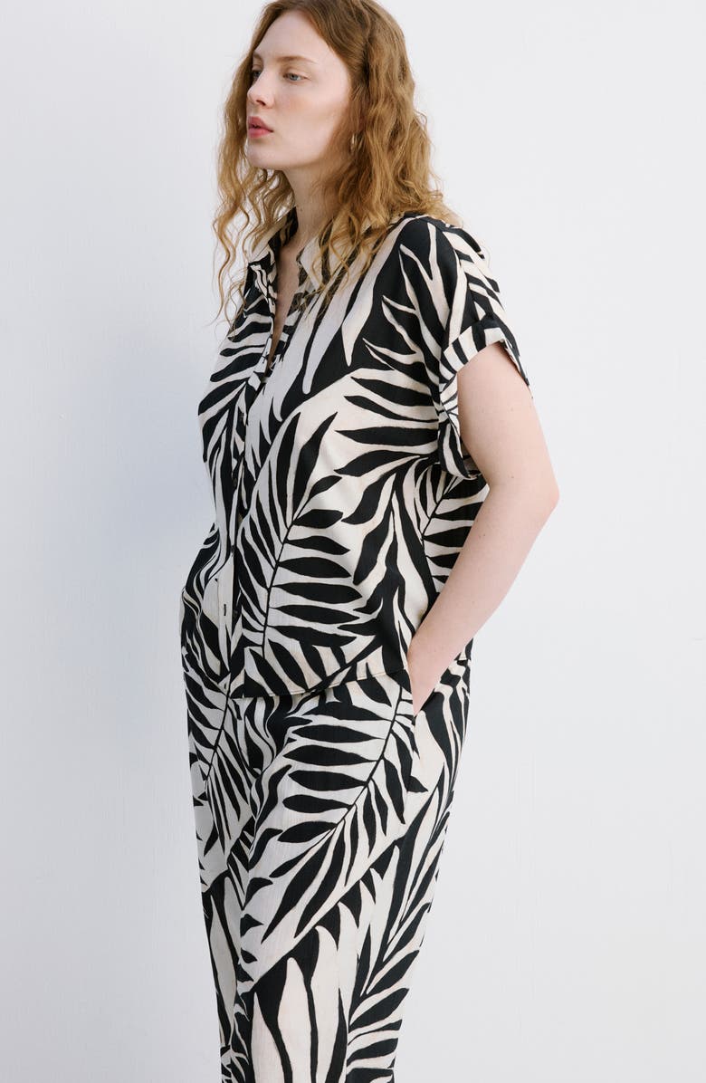 MANGO Tropical Print Wide Leg Pants, Alternate, color, Ecru