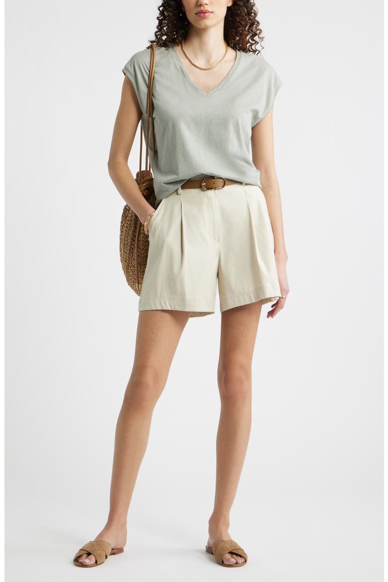 Pleated Linen Blend Shorts, Alternate, color, BEIGE OATMEAL