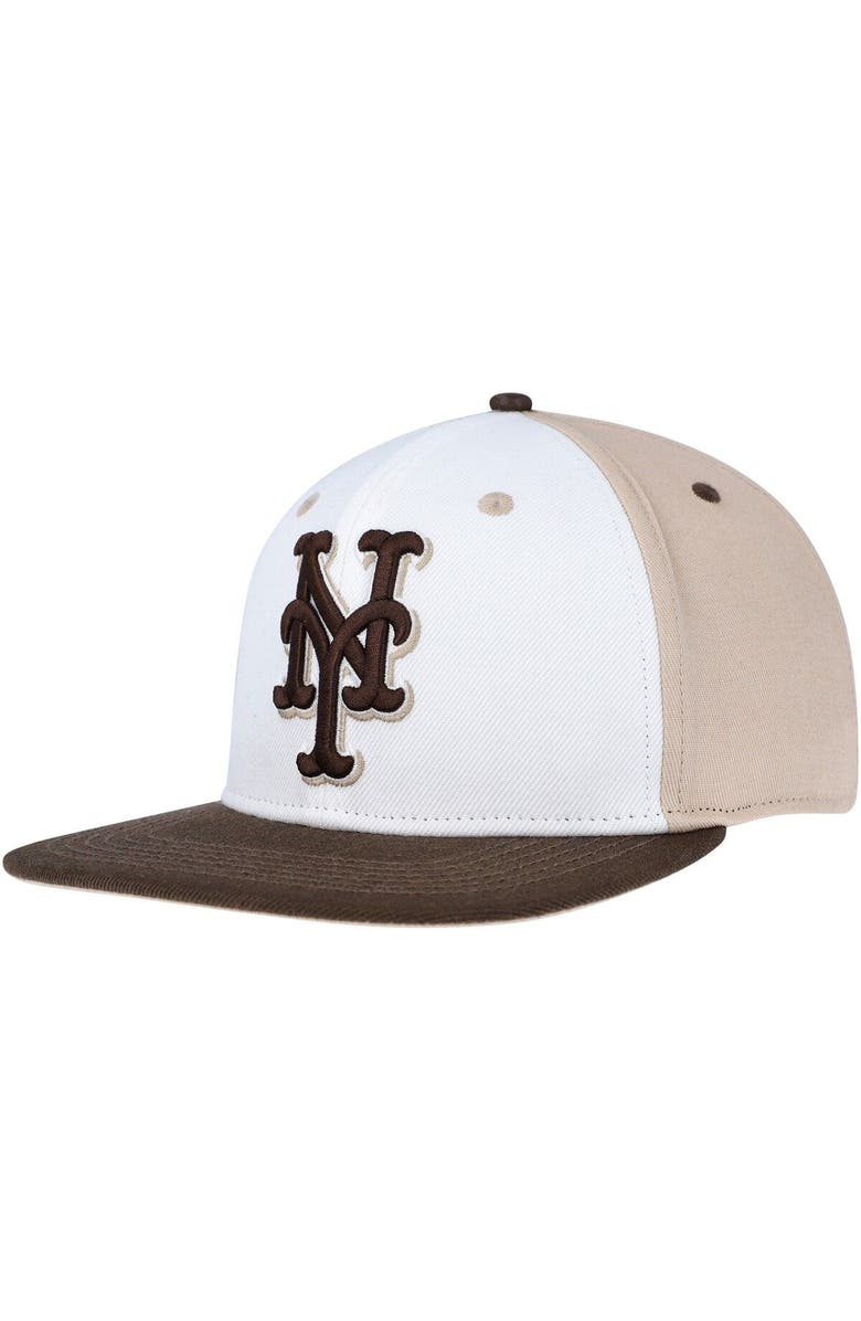 PRO STANDARD Men's Pro Standard White/Brown New York Mets Chocolate Ice Cream Drip Snapback Hat, Alternate, color, 