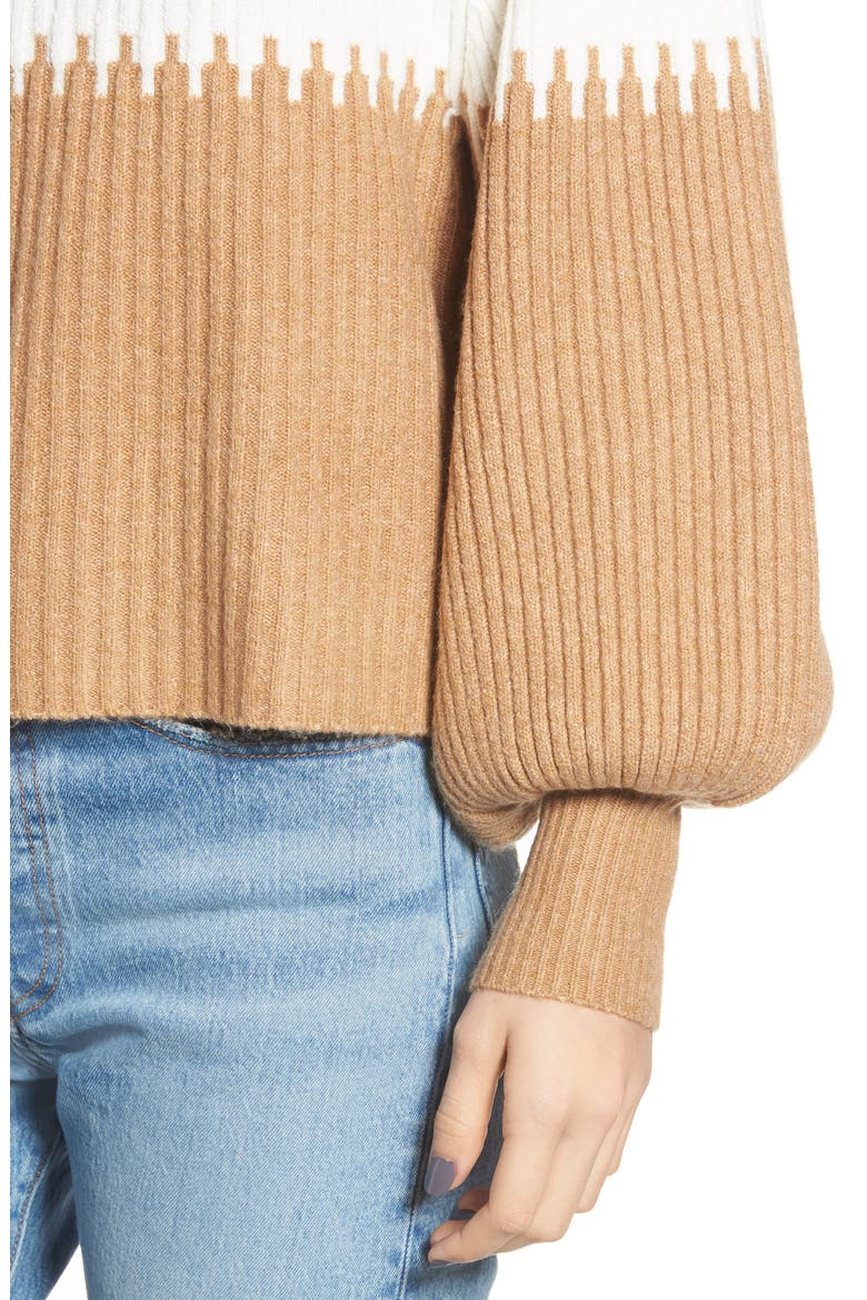 Sofia Funnel Neck Sweater, Alternate, color, CAMEL/ WHITE