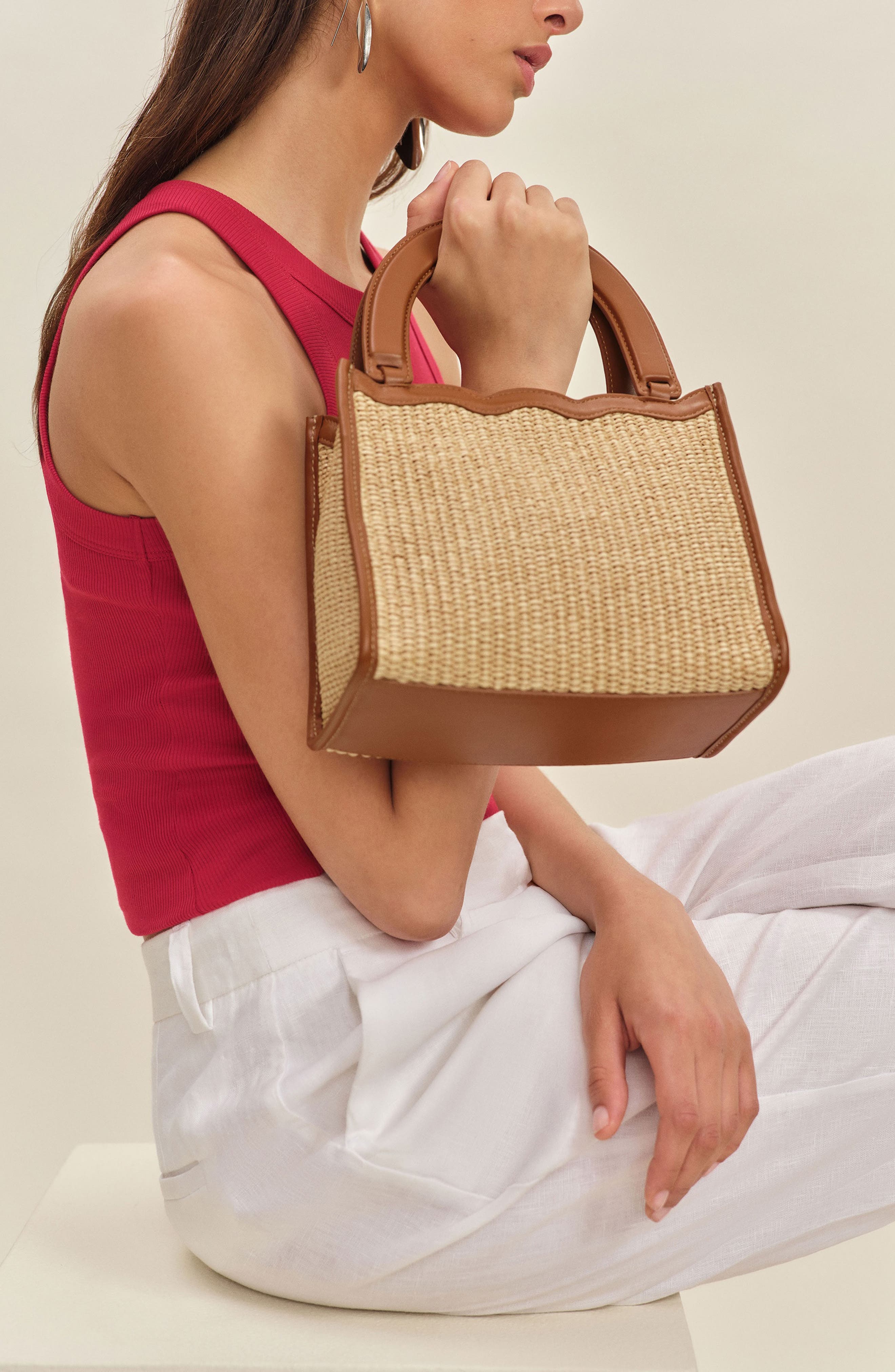 Reformation Emma Mini Top Handle Bag, Alternate, color, Natural Rattan