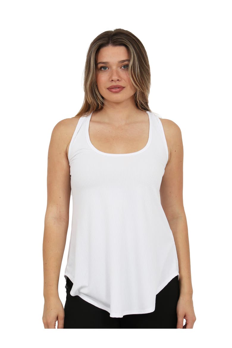 Womens Basic Ribbed Knit Sleeveless Scoop Neck Long Flared Tank Top, Main, color, White