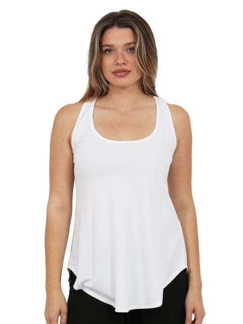 Womens Basic Ribbed Knit Sleeveless Scoop Neck Long Flared Tank Top