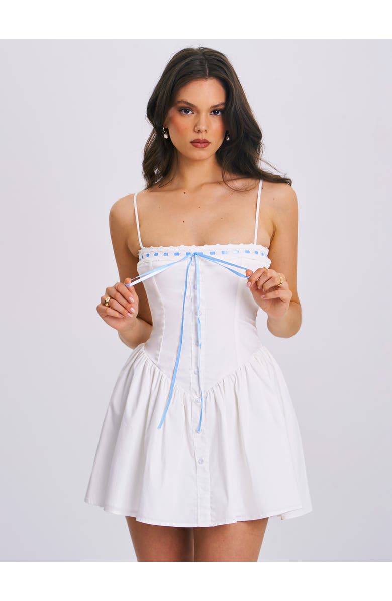 Miss Circle Malia Drop Waist Corset Lace Up Back Mini Dress, Main, color, 