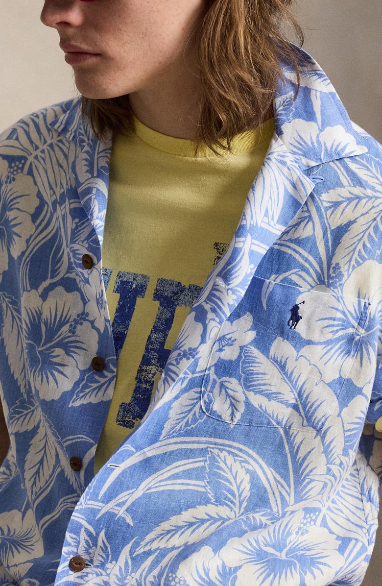 Polo Ralph Lauren Classic Fit Tropical Print Linen Camp Shirt, Alternate, color, Blue Sweetheart Floral
