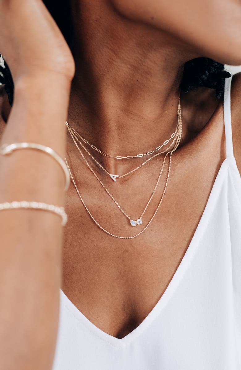 Anzie Love Letter Pavé Diamond Initial Pendant Necklace, Alternate, color, Gold-A