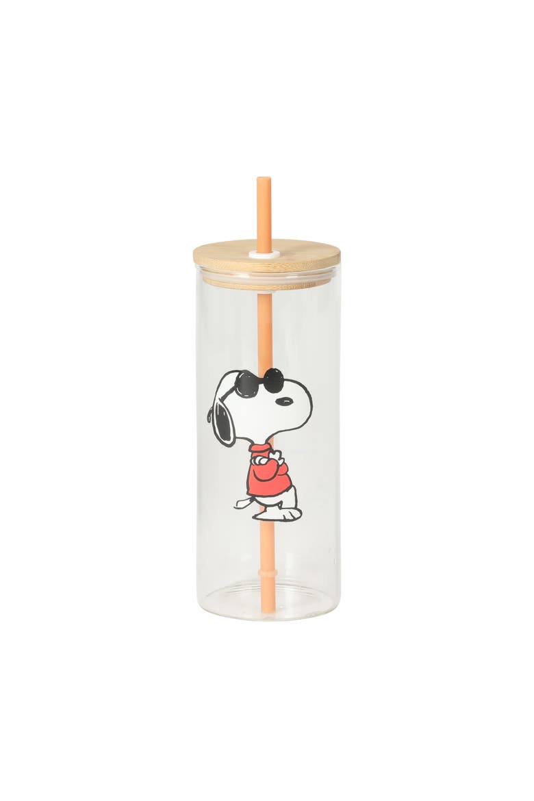 Snoopy Happy Sips 23 oz Glass Tumbler Set with Lids, 4-Piece, Alternate, color, Assorted Colors