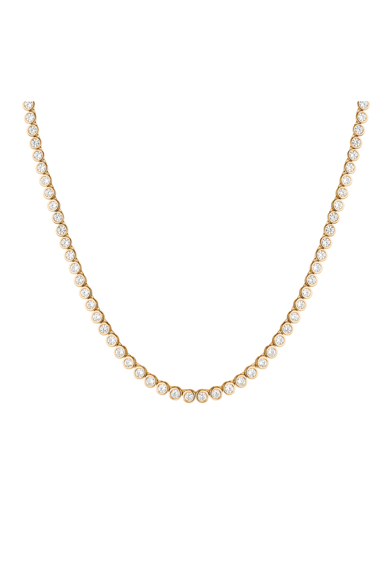 Lab Grown White Sapphire Bezel Tennis Necklace, Main, color, Yellow Vermeil