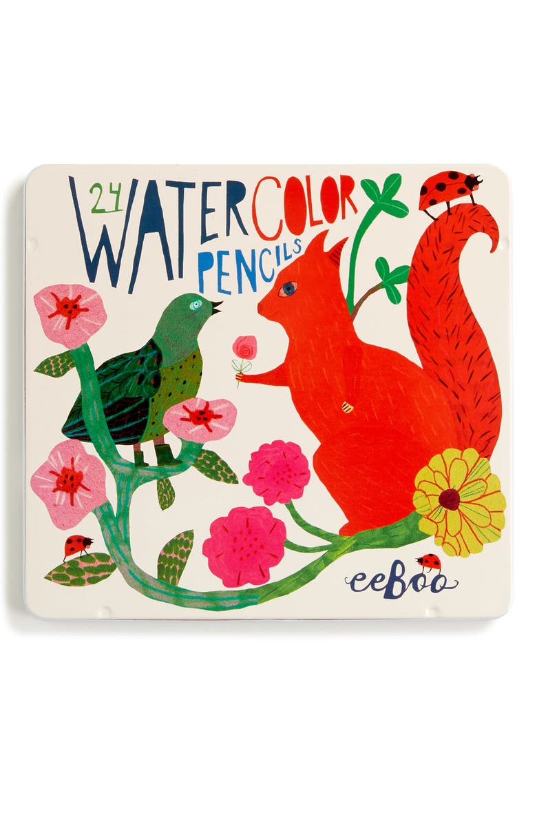 eeBoo Squirrel & Bird Set of 24 Watercolor Pencils, Main, color, 