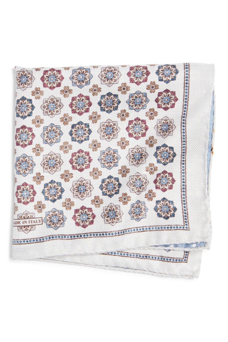 Double Print Silk Pocket Square, Main, color, WHITE