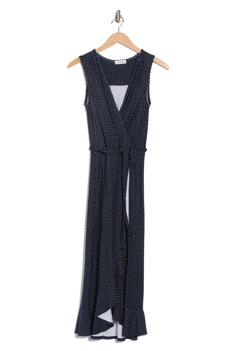 Sleeveless Wrap Midi Dress, Alternate, color, NAVY/ WHITE