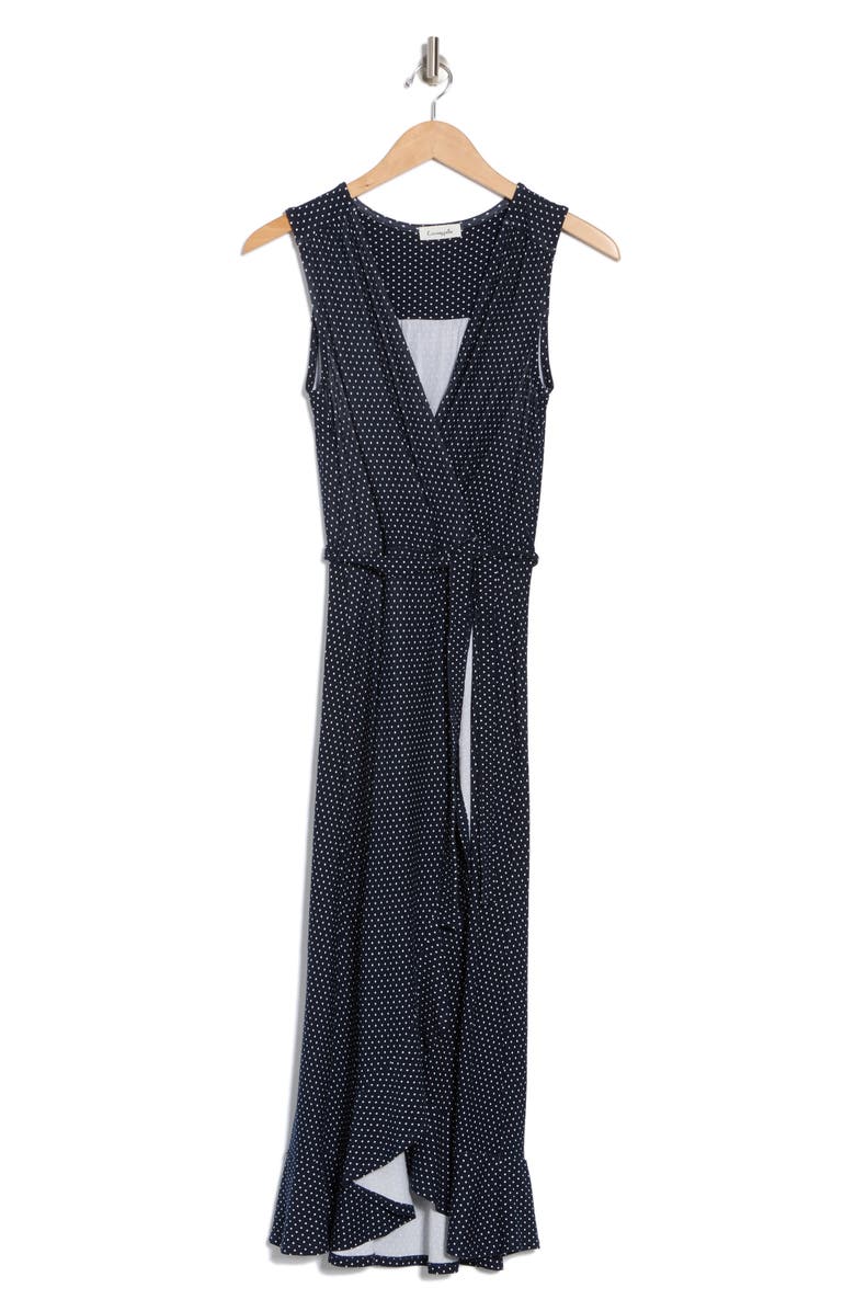 Loveappella Sleeveless Wrap Midi Dress, Alternate, color, Navy/ White