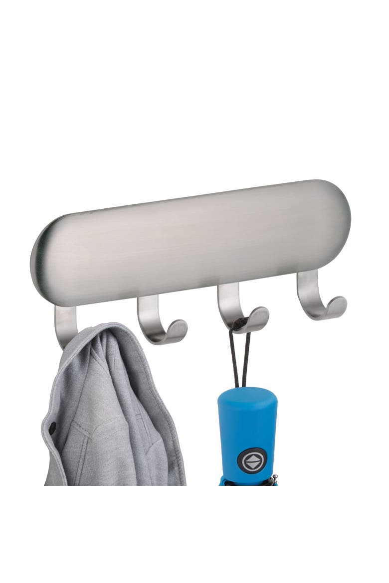 Self-Adhesive Key Rack with 4 Hooks - Set of 4 - Brushed, Alternate, color, Brushed SS