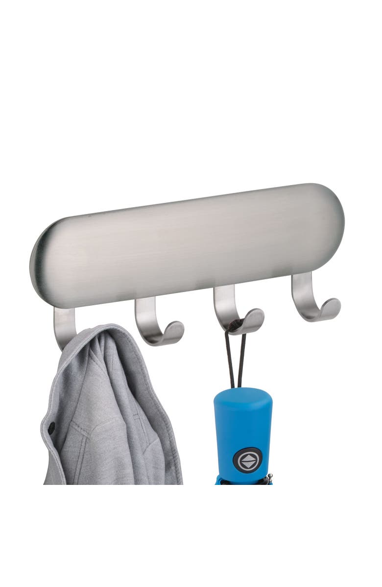 iDesign Self-Adhesive Key Rack with 4 Hooks - Set of 4 - Brushed, Alternate, color, Brushed Ss