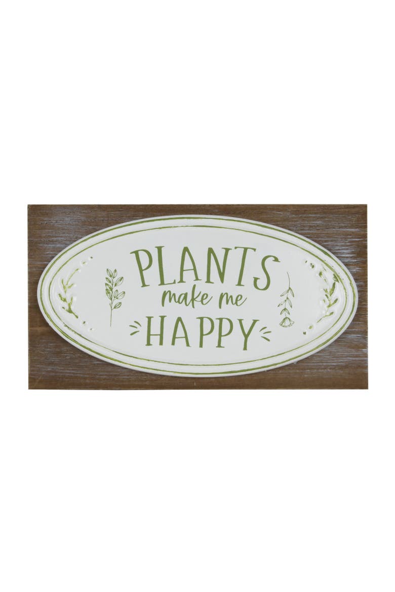 MDF and Metal Plants Happy Sign White and Brown for Spring Wall and Entryway Decor, Main, color, Multicolored