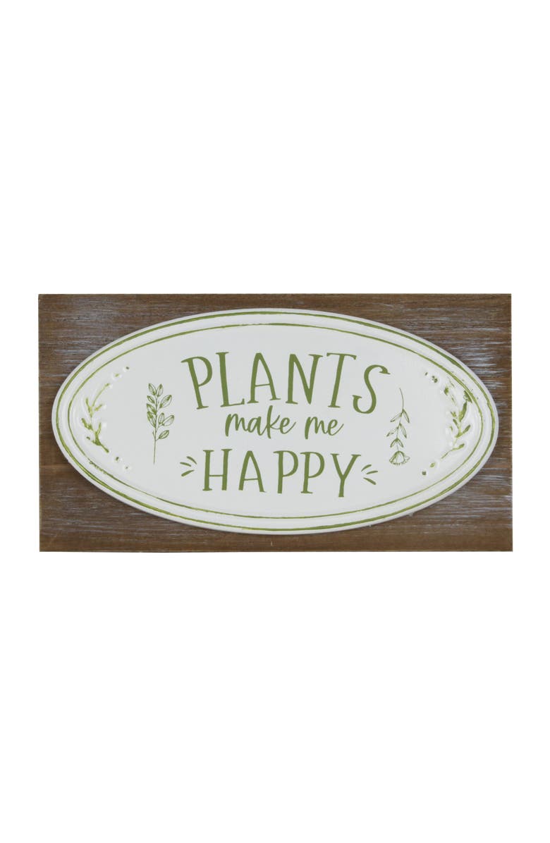 Transpac MDF and Metal Plants Happy Sign White and Brown for Spring Wall and Entryway Decor, Main, color, Multicolored