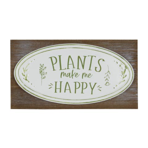 MDF and Metal Plants Happy Sign White and Brown for Spring Wall and Entryway Decor