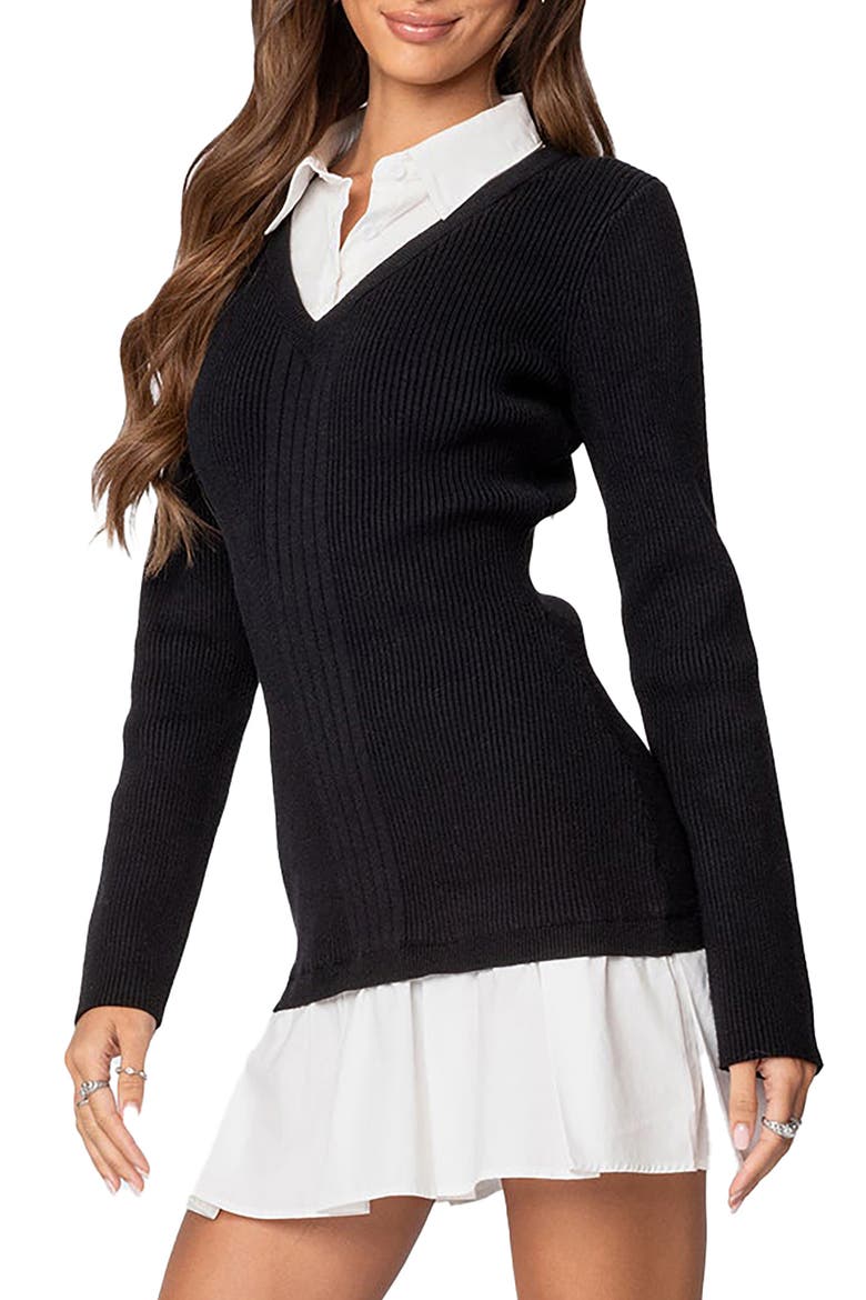 Long Sleeve Minidress, Alternate, color, BLACK