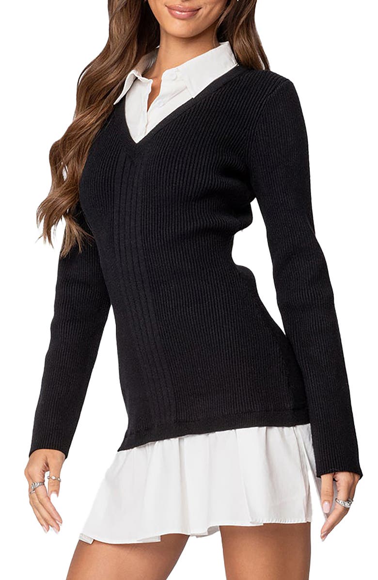 EDIKTED Long Sleeve Minidress, Alternate, color, Black