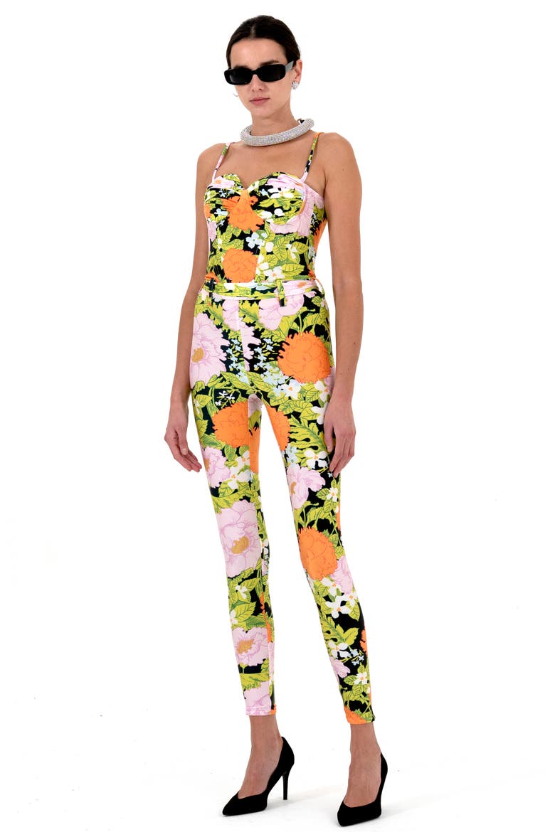 Floral Print Corset Bodice Jumpsuit, Alternate, color, ORANGE PASTEL