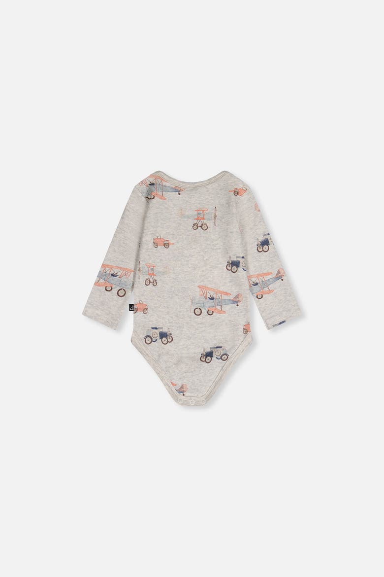 Organic Cotton Airplane Snap Envelope Neck Romper, Alternate, color, Beige Printed Airplanes
