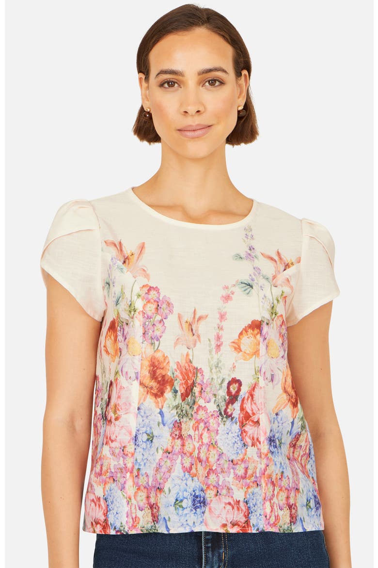 Floral Border Top, Alternate, color, Pink