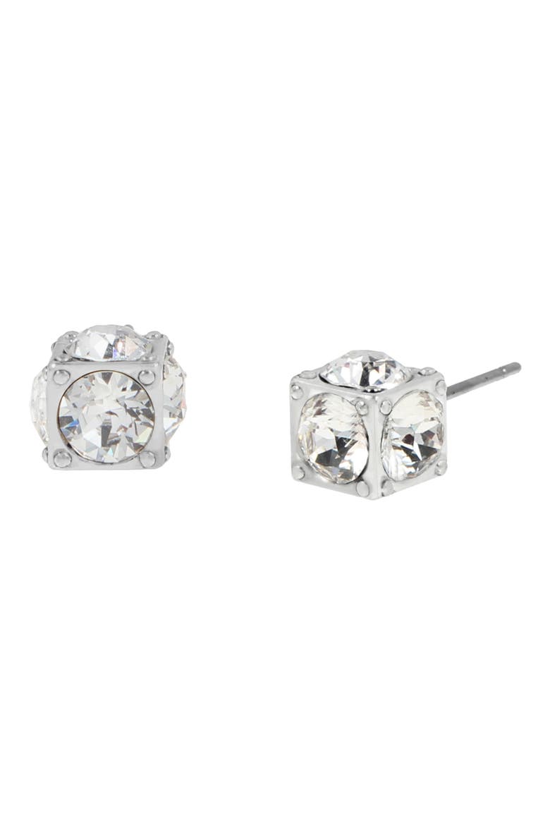 Cube Crystal Stud Earrings, Main, color, RHODIUM