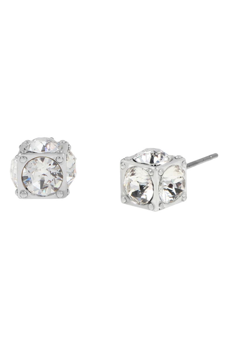 AllSaints Cube Crystal Stud Earrings, Main, color, Rhodium
