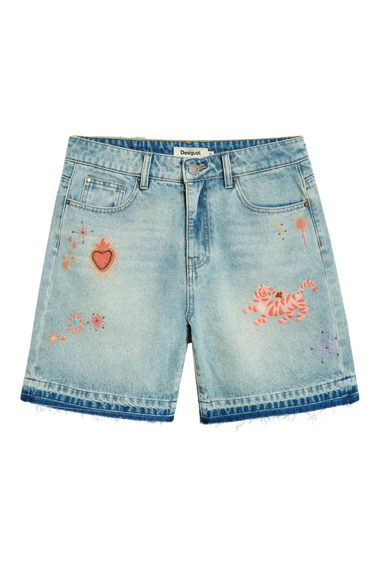 Beaded Appliqué Denim Shorts, Alternate, color, LIGHT BLUE