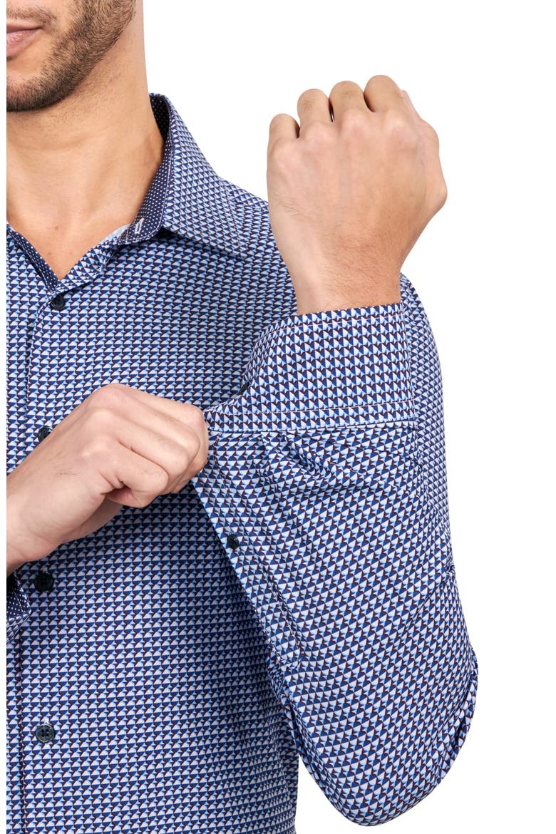 Trim Fit Performance Geo Dress Shirt, Alternate, color, WHITE/ NAVY