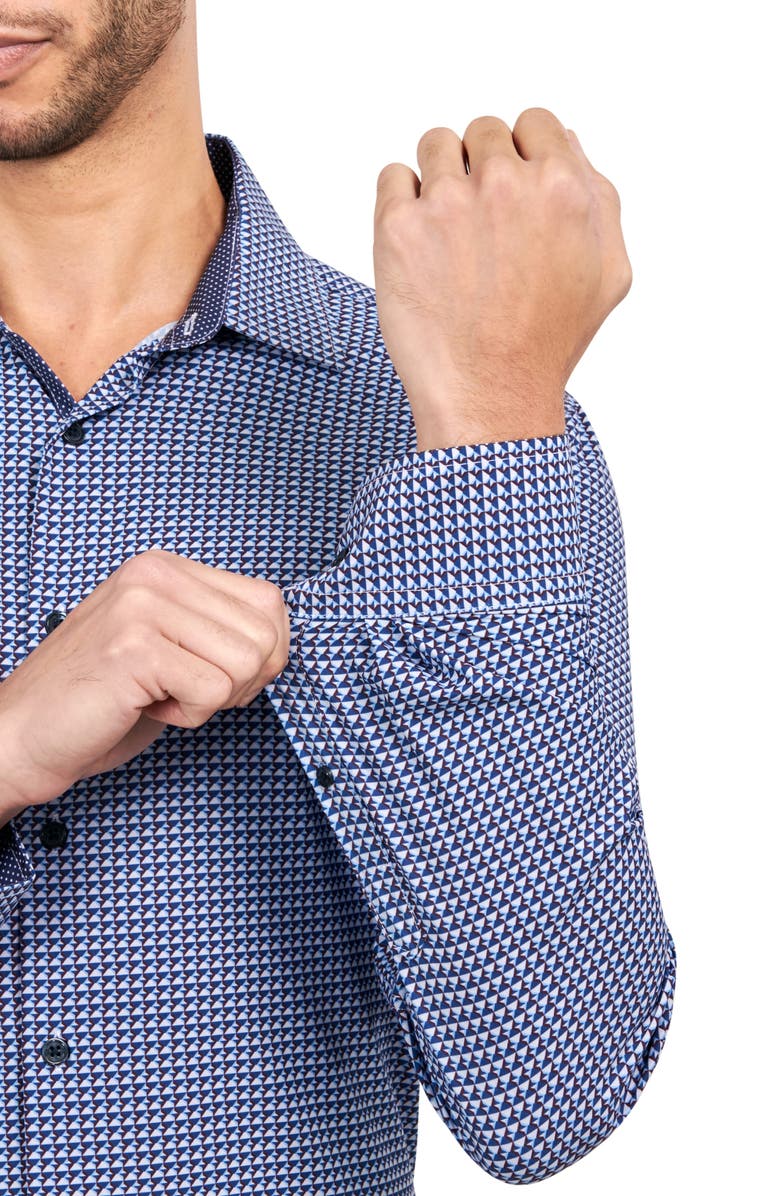 W.R.K Trim Fit Performance Geo Dress Shirt, Alternate, color, White/ Navy