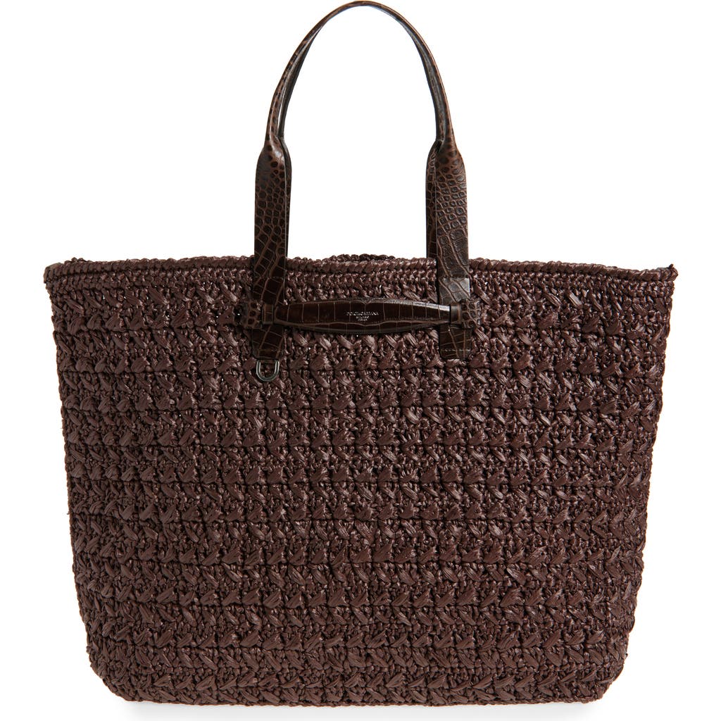 Dolce & Gabbana Crochet Tote Bag Woven Texture In Moro/ebano