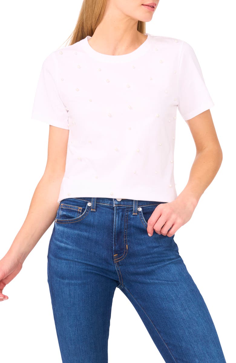 CeCe Pearly Beaded Top, Main, color, New Ivory