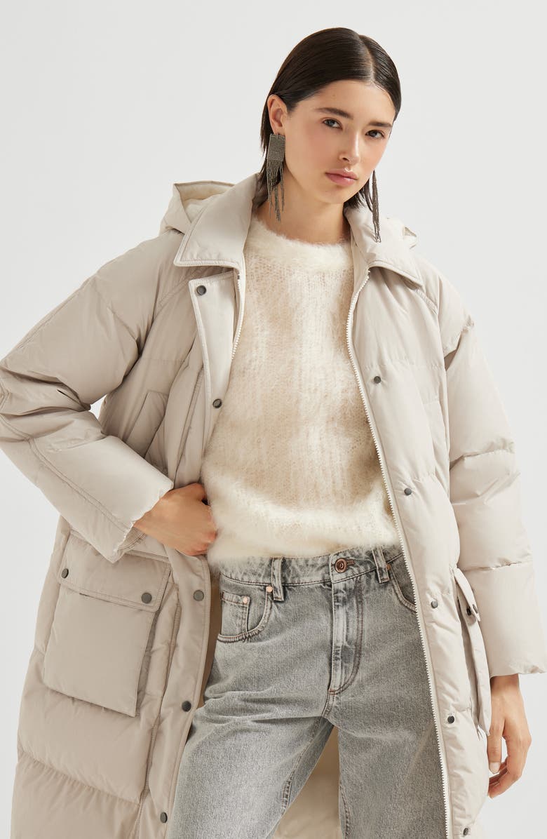 Brunello Cucinelli Water-resistant taffeta down jacket, Alternate, color, Light Grey