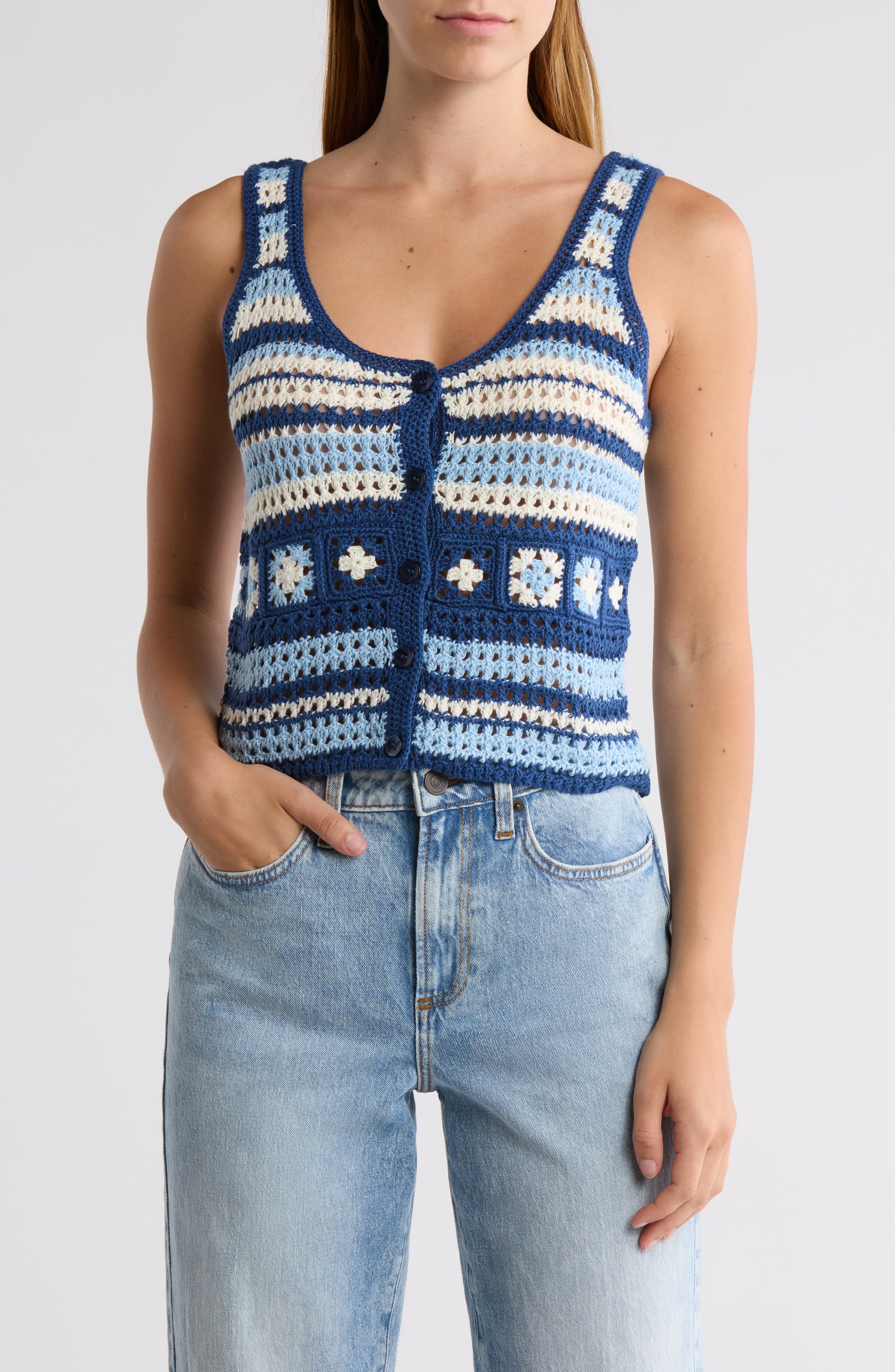 Cotton Emporium Crocheted Square Button Front Tank (Women) | Nordstromrack
