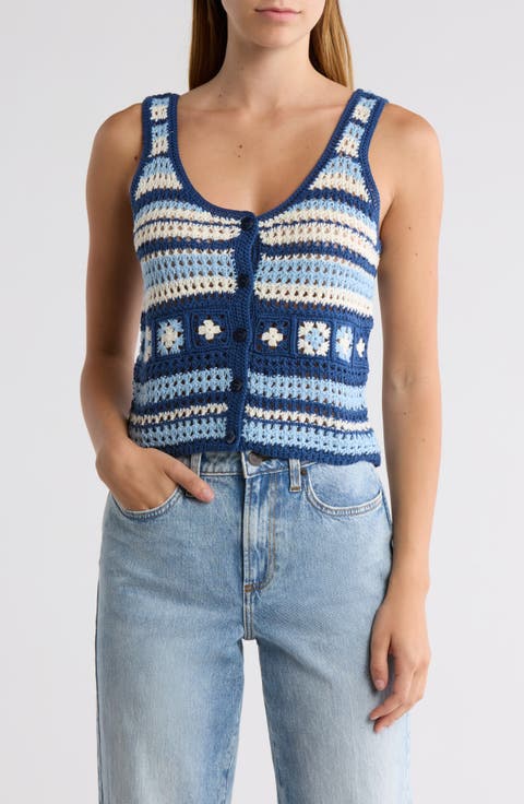 Crocheted Square Button Front Tank