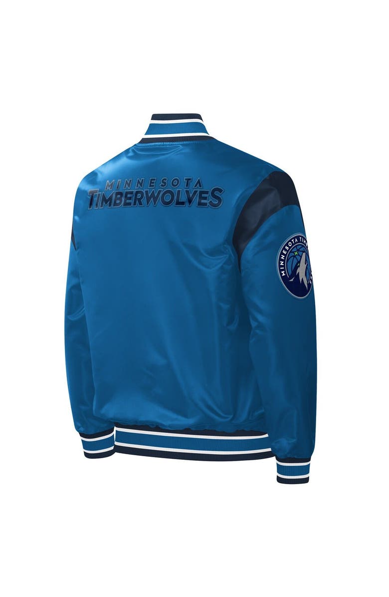 STARTER Men's Starter Blue Minnesota Timberwolves Force Play Satin Full-Snap Varsity Jacket, Alternate, color,