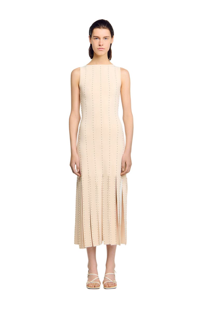 SANDRO Fringed knit maxi dress, Main, color,