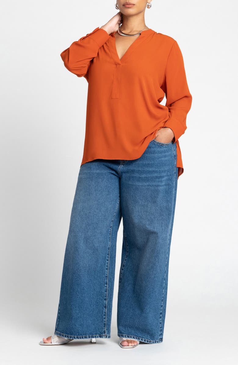 ELOQUII Mandarin Collar Tunic Blouse, Alternate, color, Terracotta