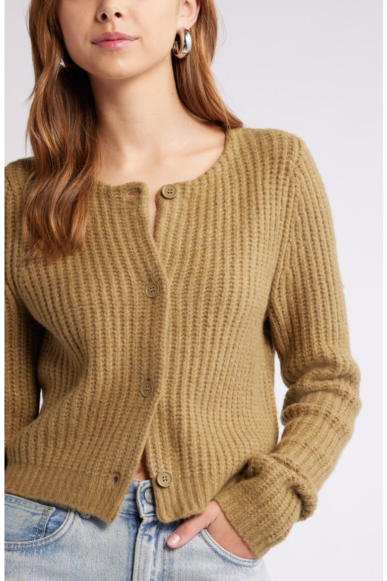 Cropped Fisherman Cardigan, Alternate, color, OLIVE BRINE