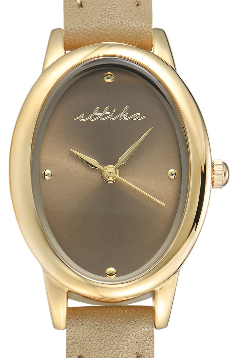 Oval Leather Strap Watch, Alternate, color, SHIITAKE