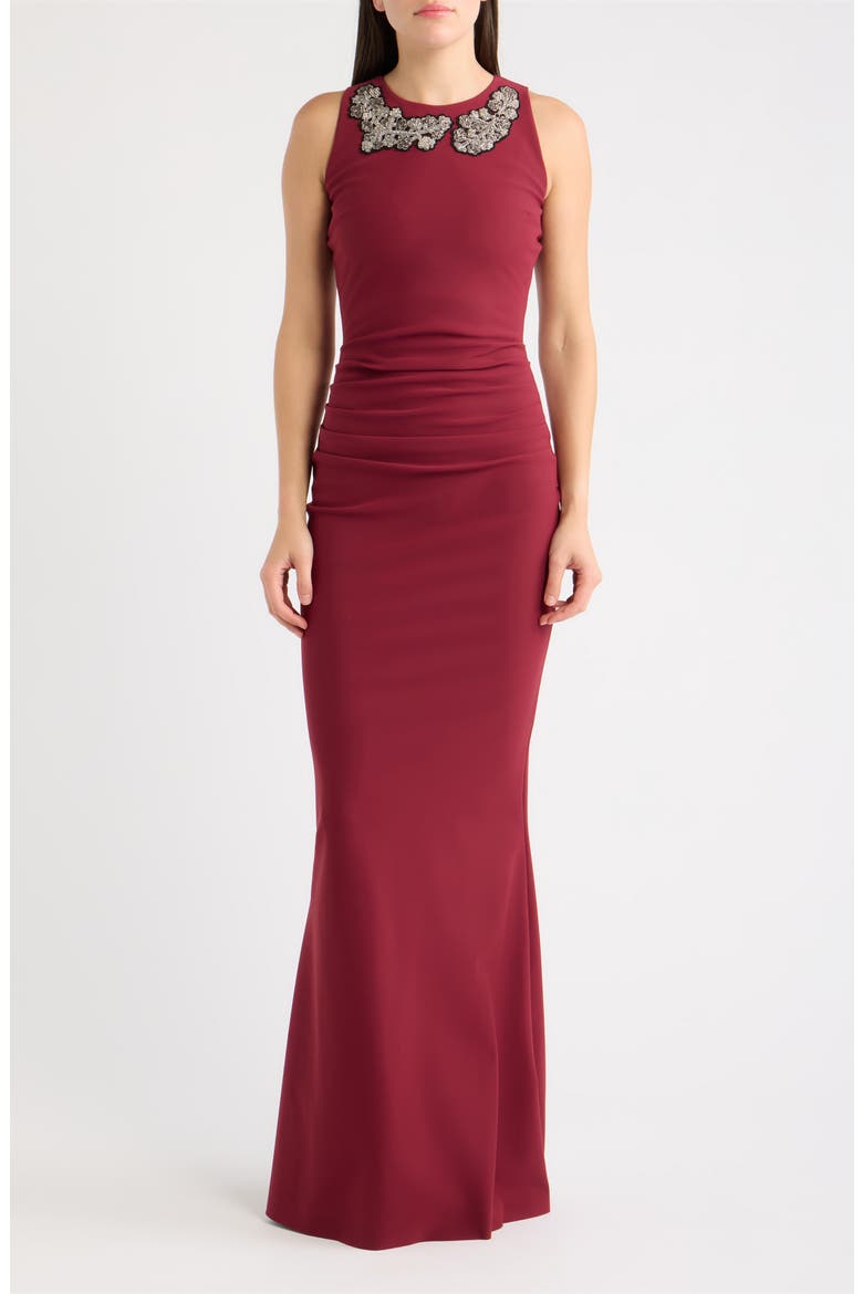 Embellished Column Gown, Main, color, MAHOGANY