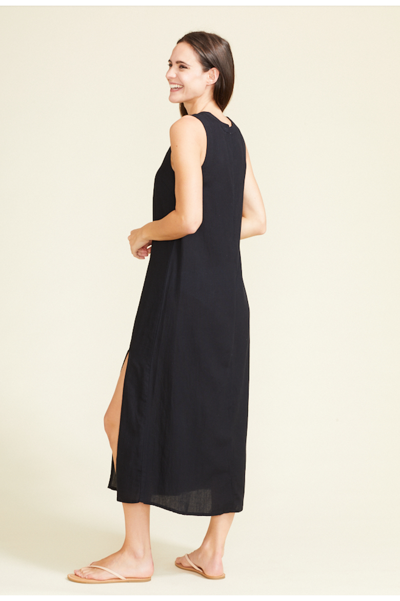 Grotta Midi Sleeveless Dress, Alternate, color, Black