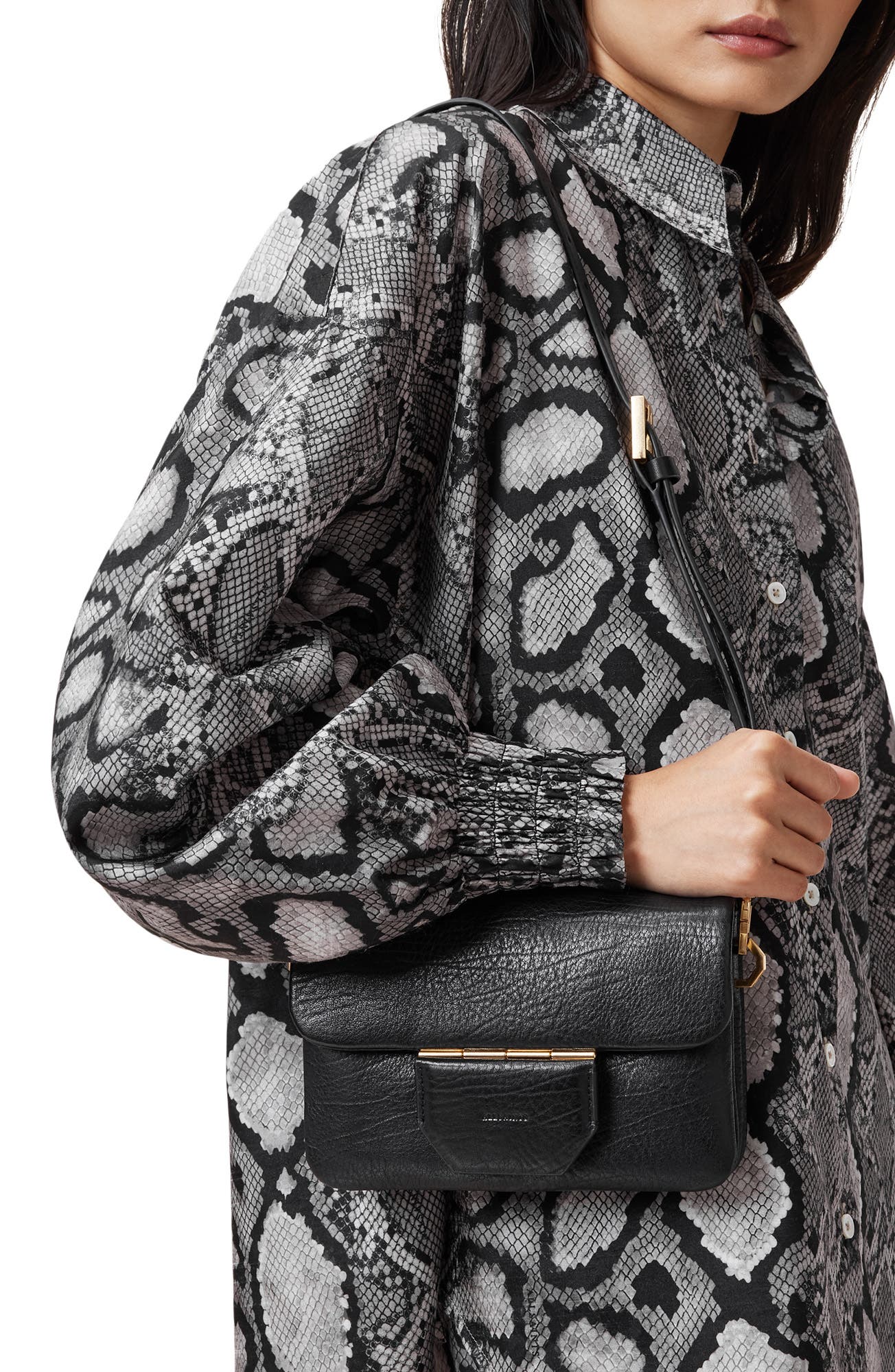 AllSaints Jupiter Leather Crossbody Bag, Alternate, color, Black