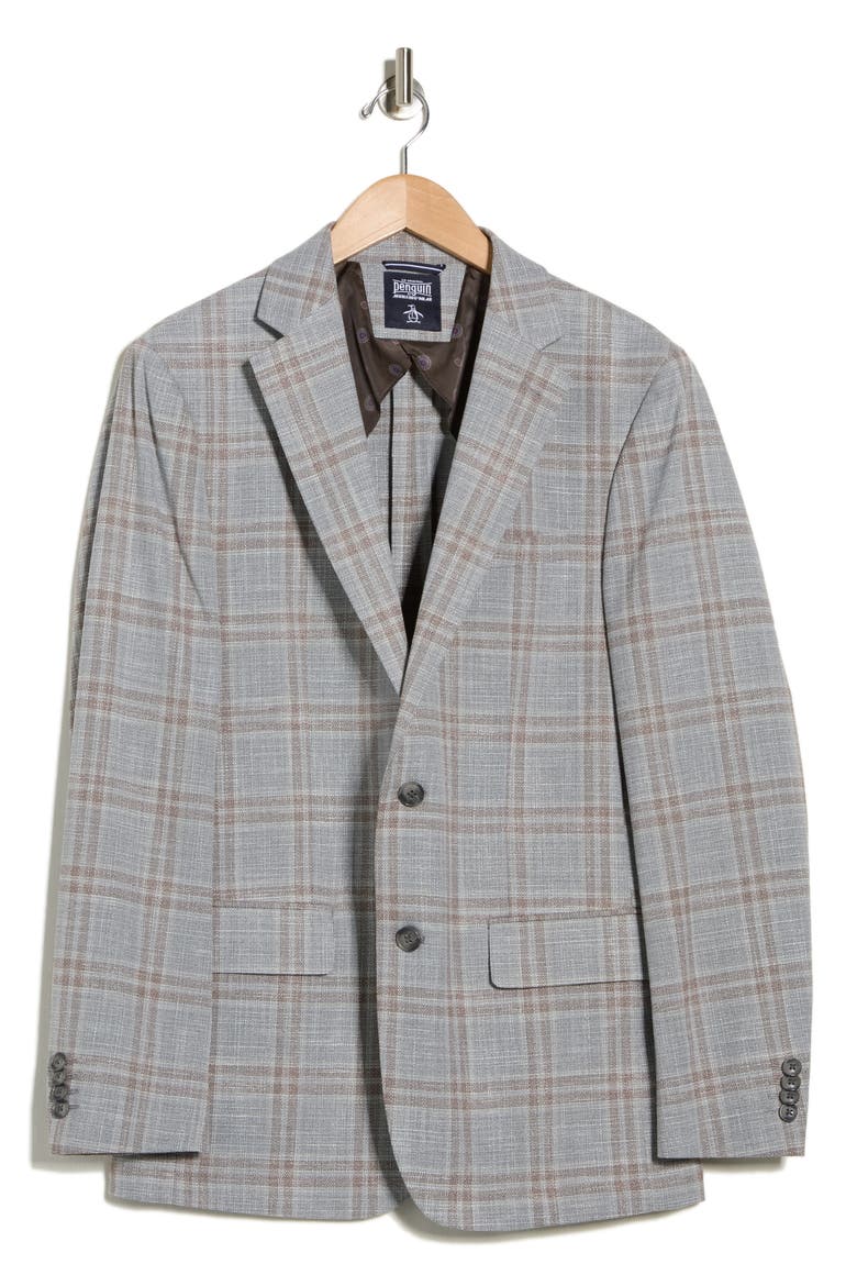 Plaid Notch Lapel Blazer, Alternate, color, TAN/ GREY