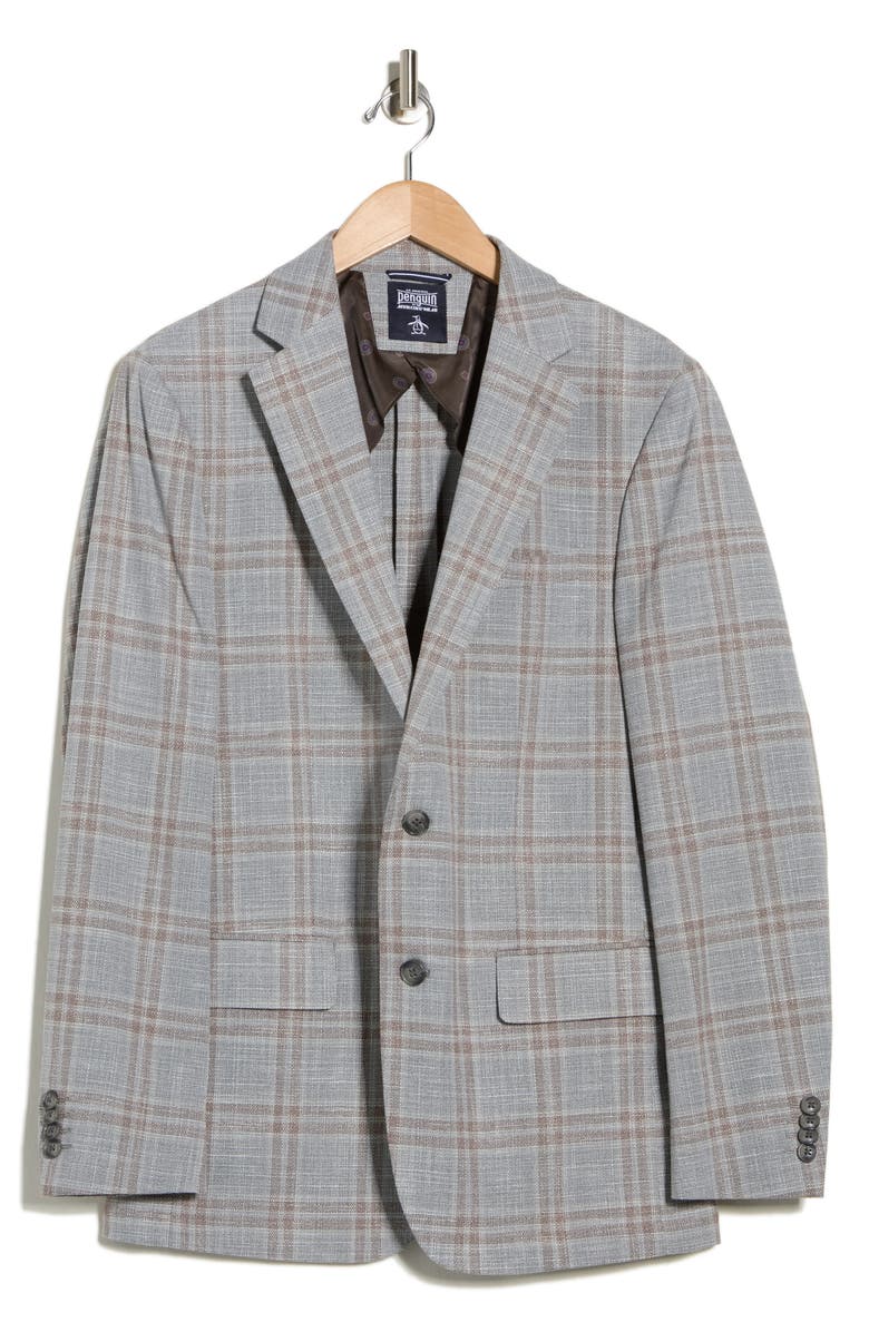 Original Penguin Plaid Notch Lapel Blazer, Main, color, Tan/ Grey